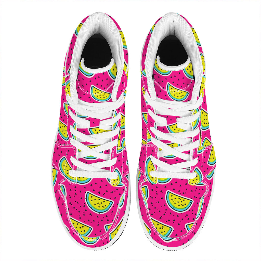 Purple Fancy Watermelon Pattern Print High Top Leather Sneakers