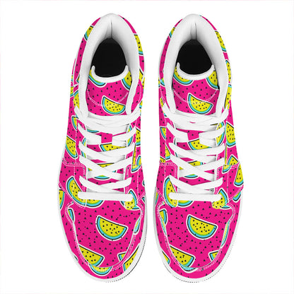 Purple Fancy Watermelon Pattern Print High Top Leather Sneakers