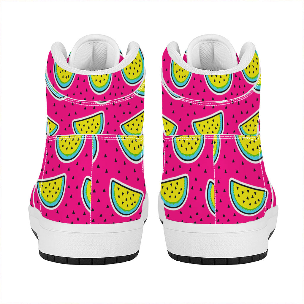 Purple Fancy Watermelon Pattern Print High Top Leather Sneakers