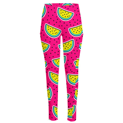 Purple Fancy Watermelon Pattern Print High-Waisted Pocket Leggings