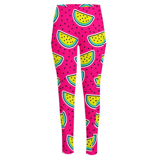 Purple Fancy Watermelon Pattern Print High-Waisted Pocket Leggings