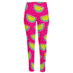 Purple Fancy Watermelon Pattern Print High-Waisted Pocket Leggings