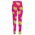 Purple Fancy Watermelon Pattern Print High-Waisted Pocket Leggings