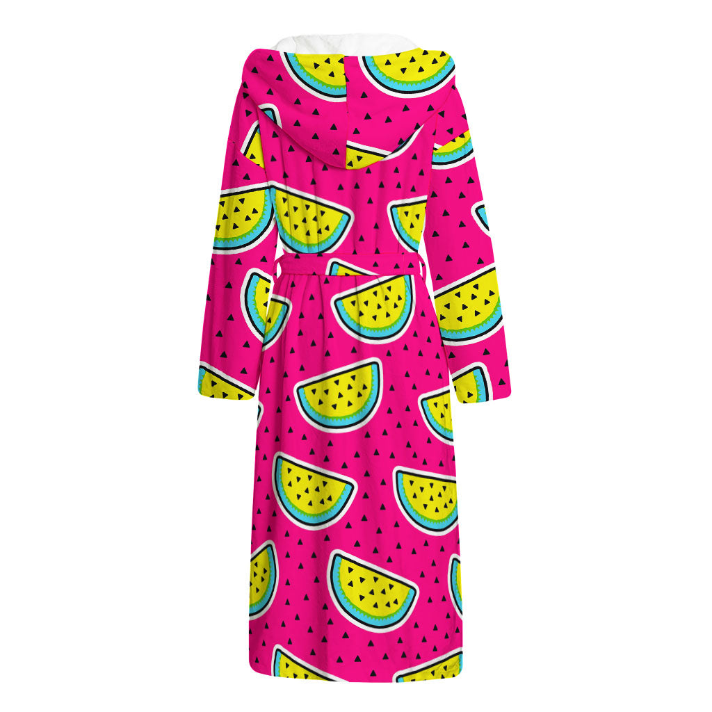 Purple Fancy Watermelon Pattern Print Hooded Bathrobe