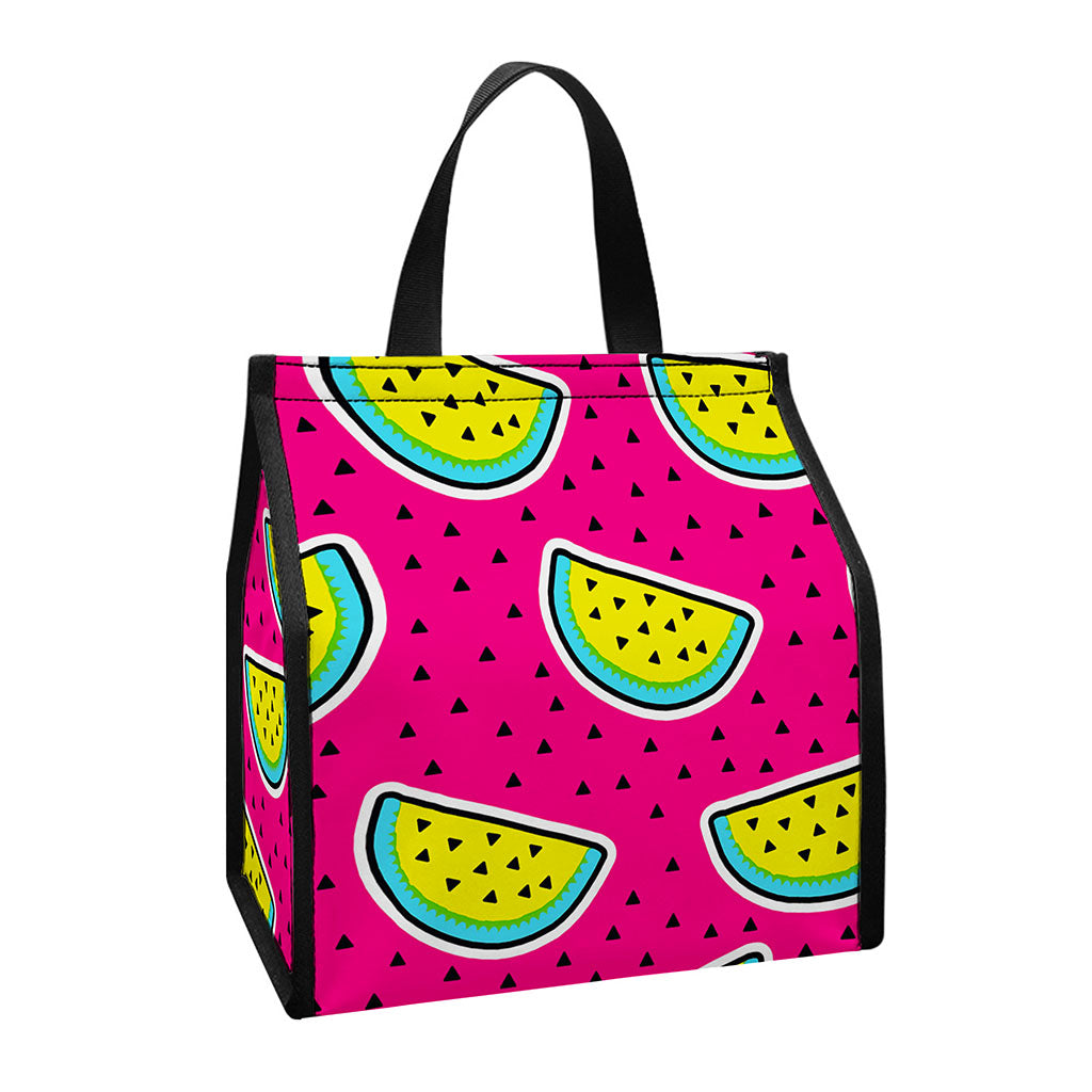 Purple Fancy Watermelon Pattern Print Insulated Lunch Tote