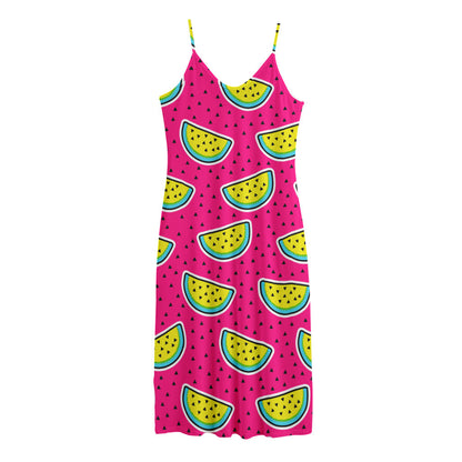 Purple Fancy Watermelon Pattern Print Jersey Midi Cami Dress