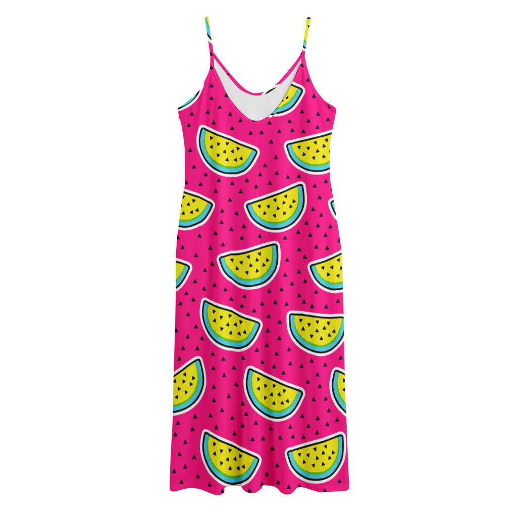 Purple Fancy Watermelon Pattern Print Jersey Midi Cami Dress