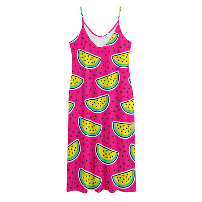 Purple Fancy Watermelon Pattern Print Jersey Midi Cami Dress