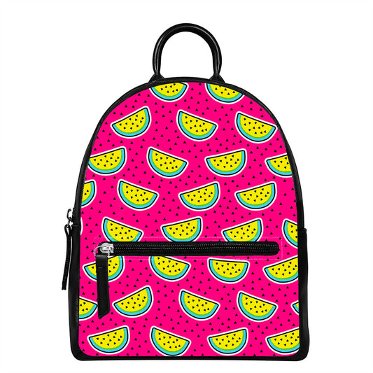 Purple Fancy Watermelon Pattern Print Leather Backpack