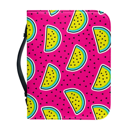 Purple Fancy Watermelon Pattern Print Leather Bible Cover