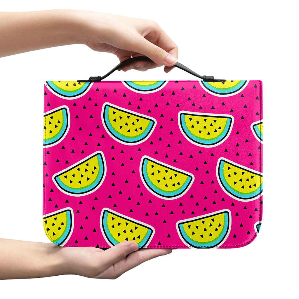 Purple Fancy Watermelon Pattern Print Leather Bible Cover