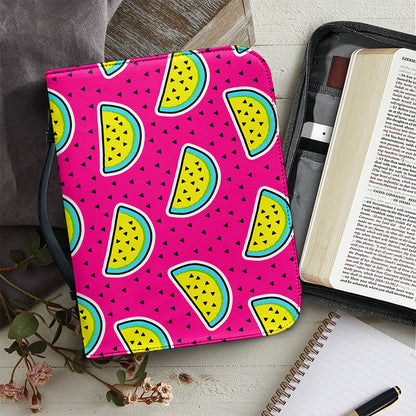 Purple Fancy Watermelon Pattern Print Leather Bible Cover