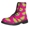 Purple Fancy Watermelon Pattern Print Lace-Up Boots