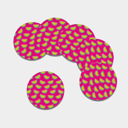 Purple Fancy Watermelon Pattern Print Leather Coaster Set