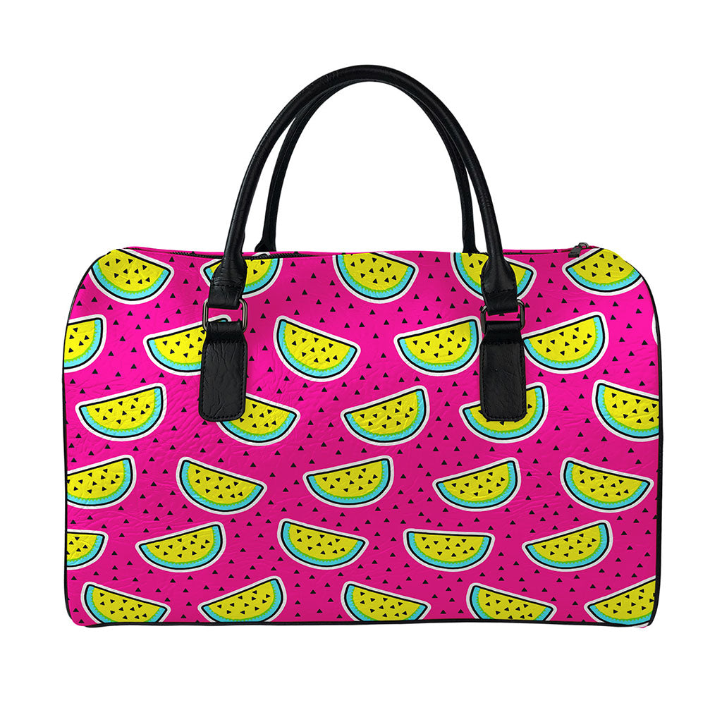 Purple Fancy Watermelon Pattern Print Leather Duffle Bag