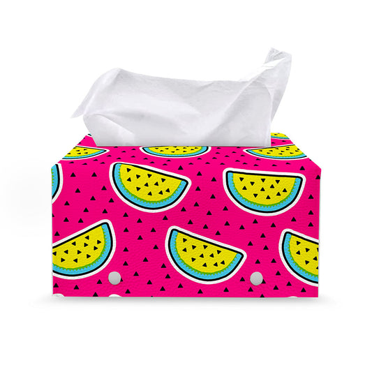 Purple Fancy Watermelon Pattern Print Leather Tissue Box Cover