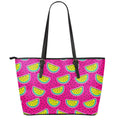 Purple Fancy Watermelon Pattern Print Leather Tote Bag With Zipper