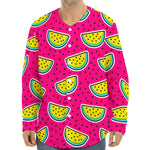 Purple Fancy Watermelon Pattern Print Long Sleeve Baseball Jersey