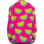 Purple Fancy Watermelon Pattern Print Long Sleeve Baseball Jersey
