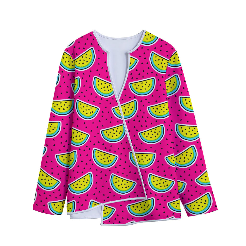 Purple Fancy Watermelon Pattern Print Long Sleeve Short Coat