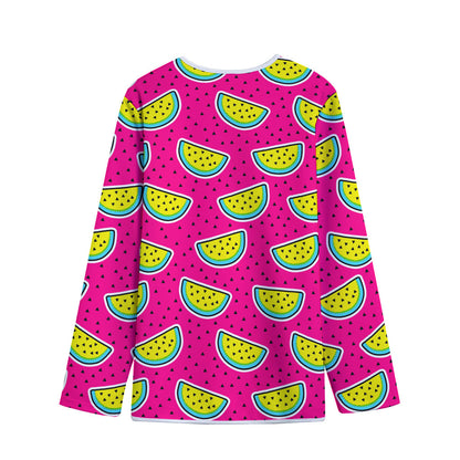 Purple Fancy Watermelon Pattern Print Long Sleeve Short Coat