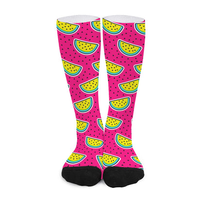 Purple Fancy Watermelon Pattern Print Long Socks