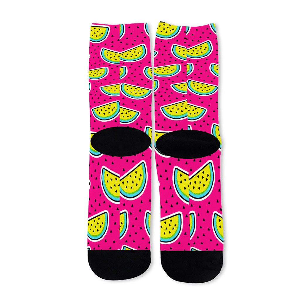 Purple Fancy Watermelon Pattern Print Long Socks