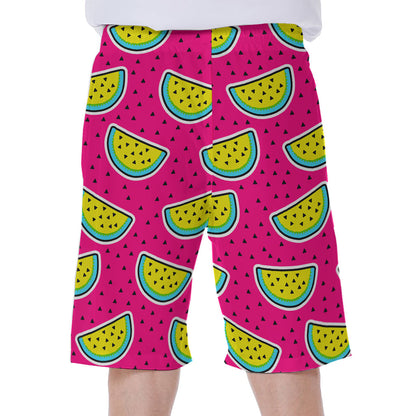 Purple Fancy Watermelon Pattern Print Men's Beach Shorts