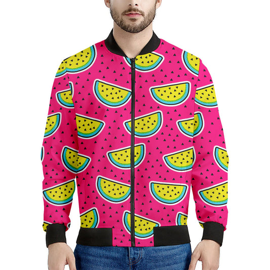 Purple Fancy Watermelon Pattern Print Men's Bomber Jacket