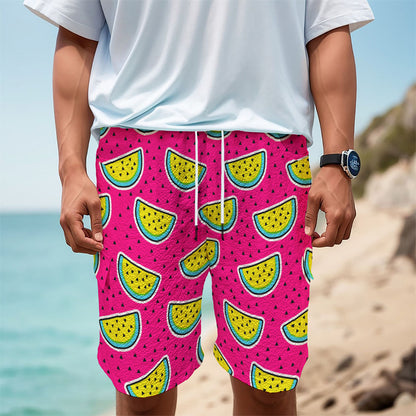 Purple Fancy Watermelon Pattern Print Men's Cargo Shorts