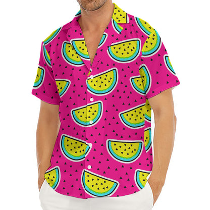 Purple Fancy Watermelon Pattern Print Men's Deep V-Neck Shirt