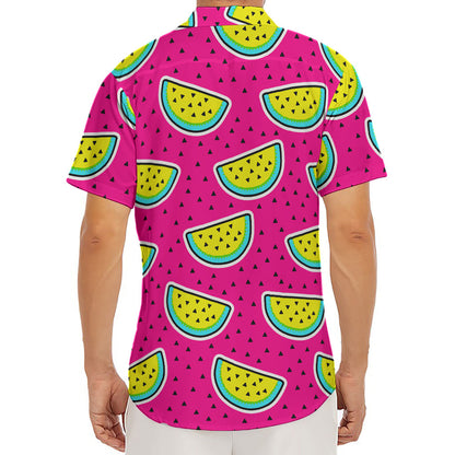 Purple Fancy Watermelon Pattern Print Men's Deep V-Neck Shirt