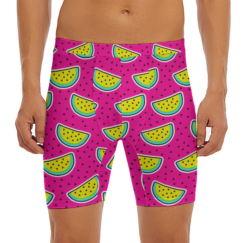 Purple Fancy Watermelon Pattern Print Men's Long Boxer Briefs