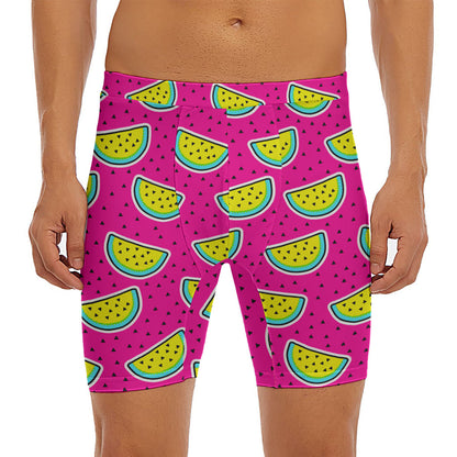 Purple Fancy Watermelon Pattern Print Men's Long Boxer Briefs