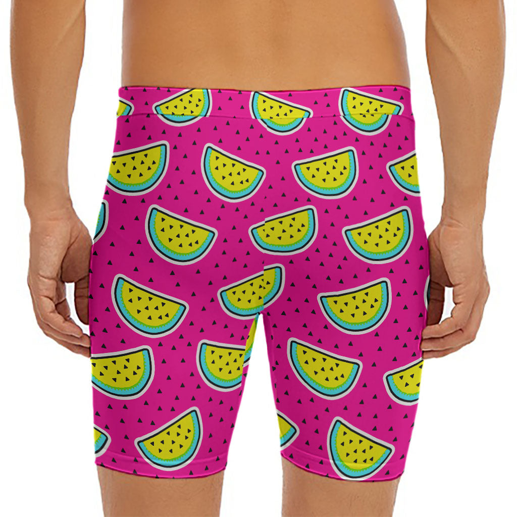 Purple Fancy Watermelon Pattern Print Men's Long Boxer Briefs