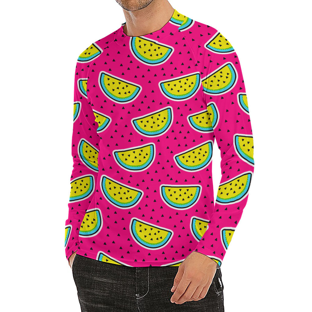 Purple Fancy Watermelon Pattern Print Men's Long Sleeve Rash Guard