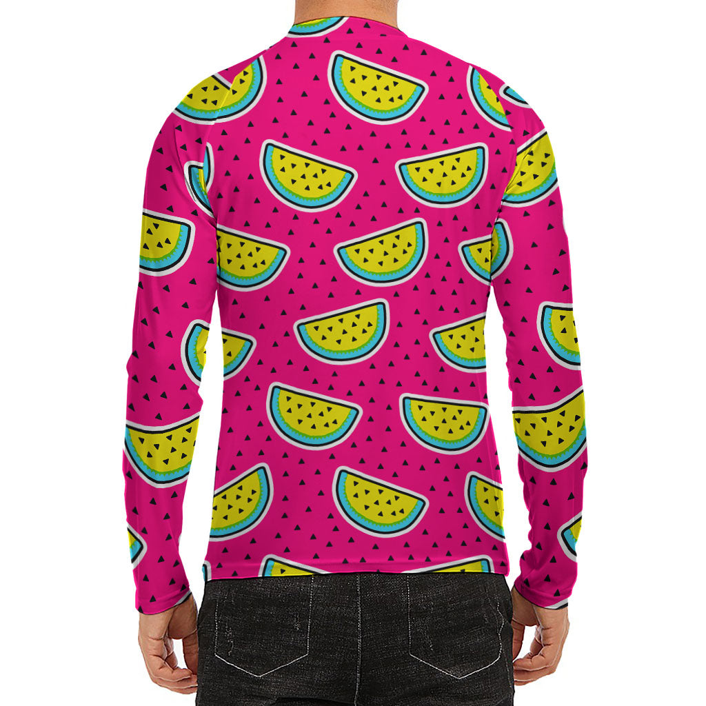 Purple Fancy Watermelon Pattern Print Men's Long Sleeve Rash Guard