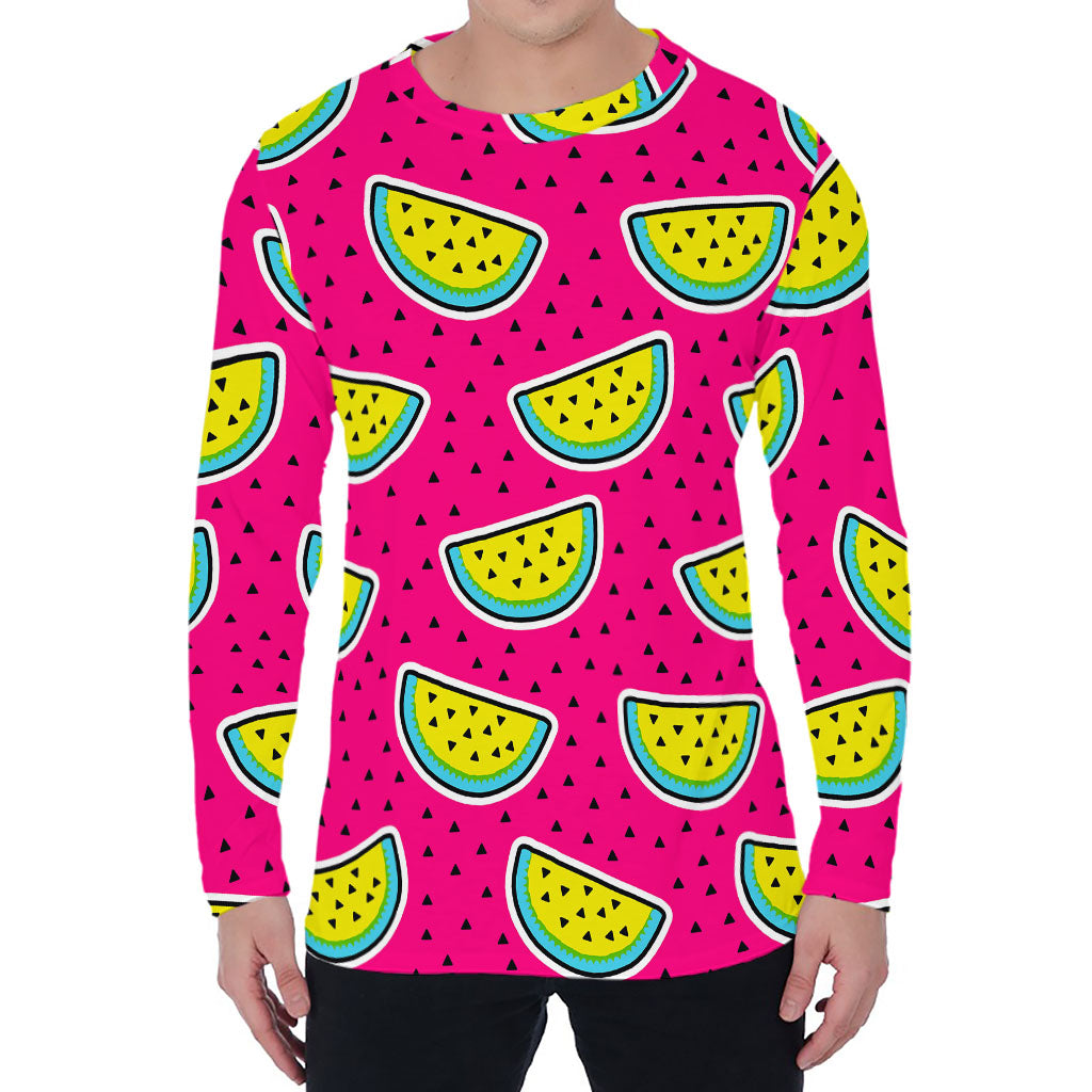 Purple Fancy Watermelon Pattern Print Men's Long Sleeve T-Shirt