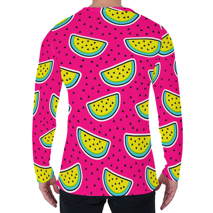 Purple Fancy Watermelon Pattern Print Men's Long Sleeve T-Shirt