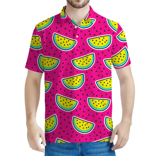 Purple Fancy Watermelon Pattern Print Men's Polo Shirt