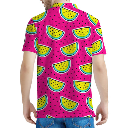 Purple Fancy Watermelon Pattern Print Men's Polo Shirt
