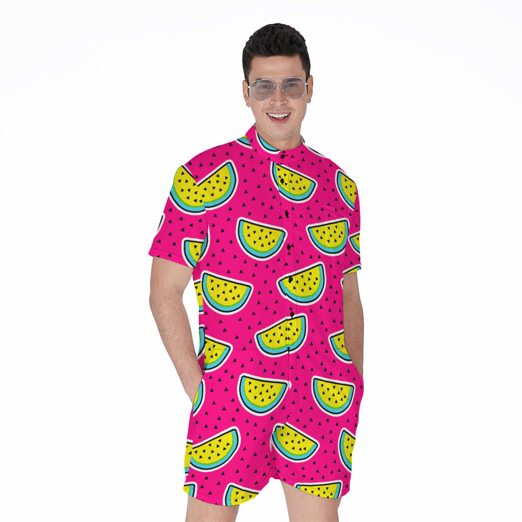 Purple Fancy Watermelon Pattern Print Men's Rompers
