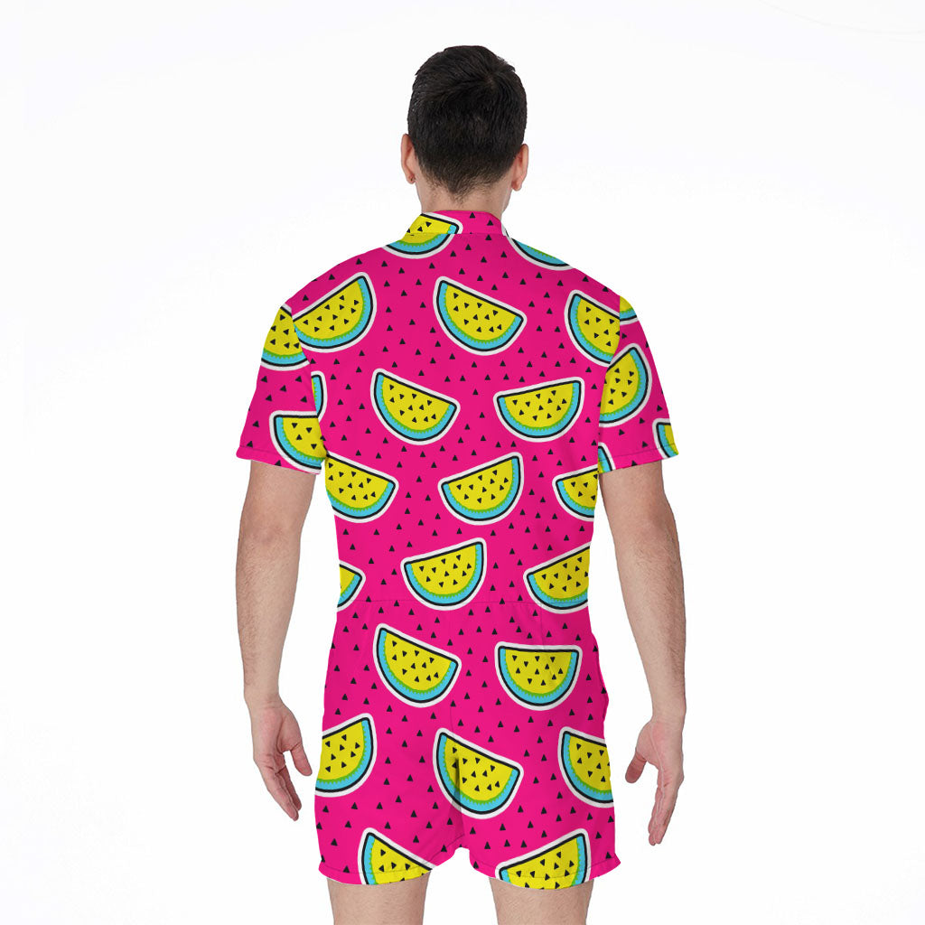 Purple Fancy Watermelon Pattern Print Men's Rompers