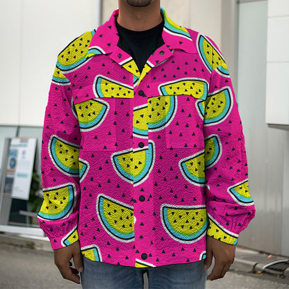 Purple Fancy Watermelon Pattern Print Men's Shirt Jacket