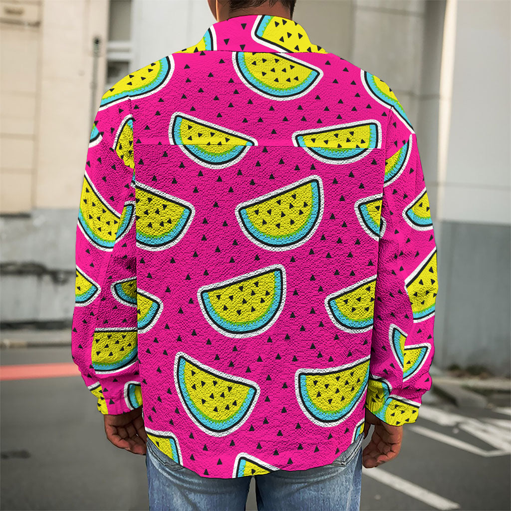 Purple Fancy Watermelon Pattern Print Men's Shirt Jacket