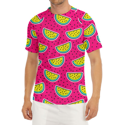 Purple Fancy Watermelon Pattern Print Men's Short Sleeve Rash Guard
