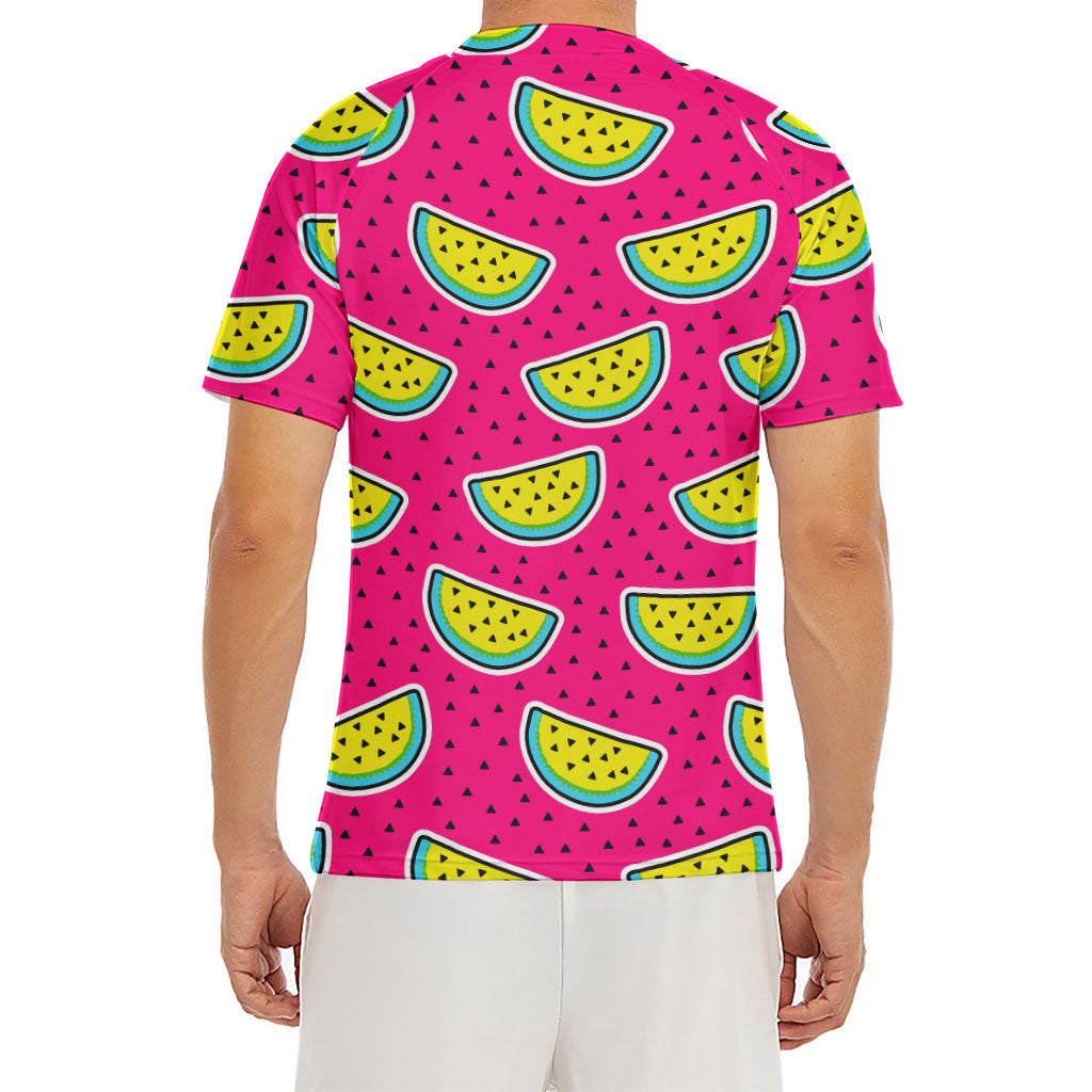 Purple Fancy Watermelon Pattern Print Men's Short Sleeve Rash Guard