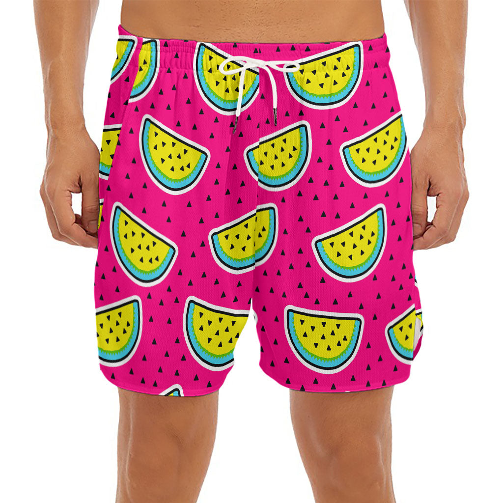 Purple Fancy Watermelon Pattern Print Men's Split Running Shorts