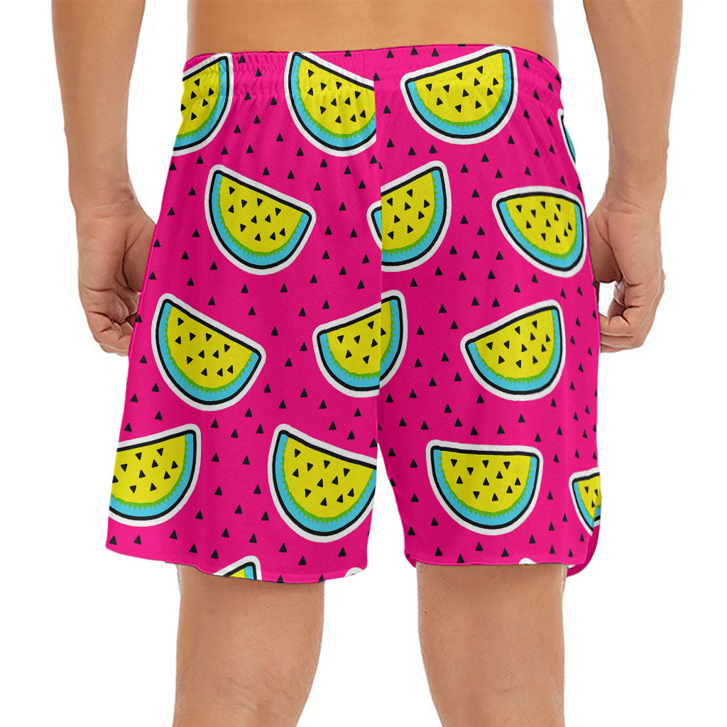 Purple Fancy Watermelon Pattern Print Men's Split Running Shorts