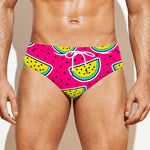 Purple Fancy Watermelon Pattern Print Men's Swim Briefs
